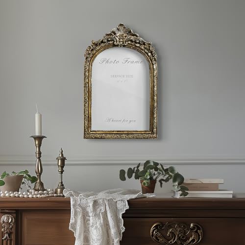 Arched 5x7 Picture Frame Vintage Gold Frames, Bronze 5 by 7 Arched Picture Frame Hand-Crafted Resin with Glass Front Ornate Retro Antique Photo Frames for Wall and Tabletop Display Home Decor