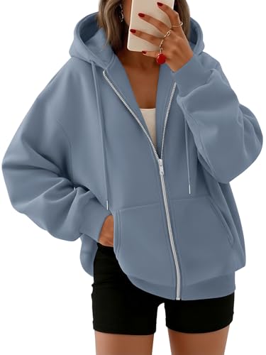Image of Trendy Queen Womens Zip Up Hoodies 2026 Oversized Sweatshirt | Spring Fall Layering Jacket with Pockets, Casual Track Outfits, Cozy Fleece Winter Clothes