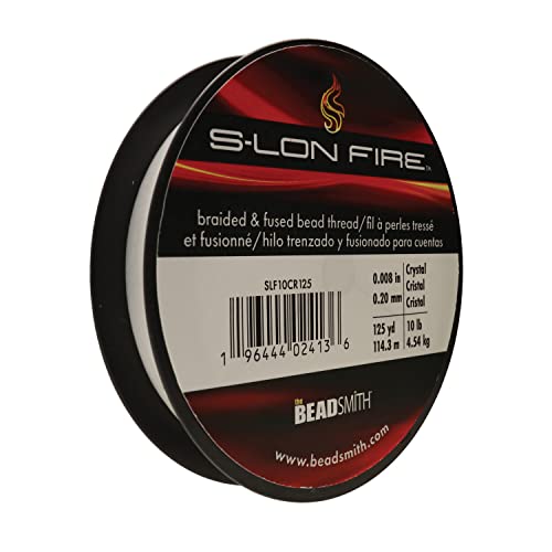 The Beadsmith S-Lon Fire – Braided and Fused Bead Thread – 10lb. Test, .008”/.20mm Diameter, 125 Yard Spool, Crystal Clear Color – Super Strong Stringing Material for Jewelry Making and Bead Weaving
