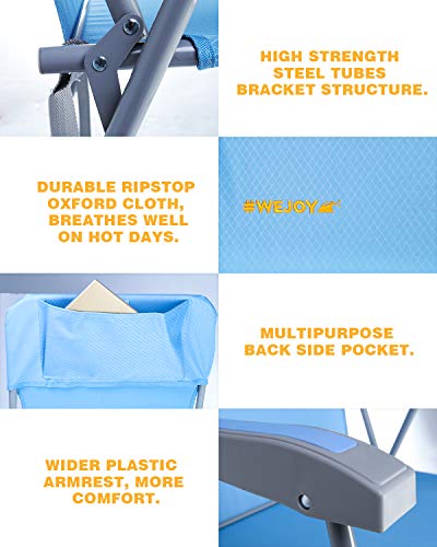 Image of #WEJOY High Back Seat Outdoor Lawn Concert Beach Folding Chair with Hard Arms Shoulder Strap Pocket for Adults Outdoor Camping Festival Sand, Supports 300 lbs