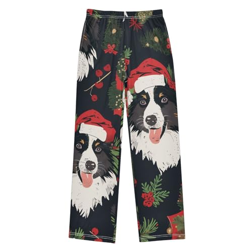 ZZXXB Collie Xmas Berry Boys Long Pants Soft Trousers Elastic Waist Kids Lounge Bottoms with Pockets S-XL