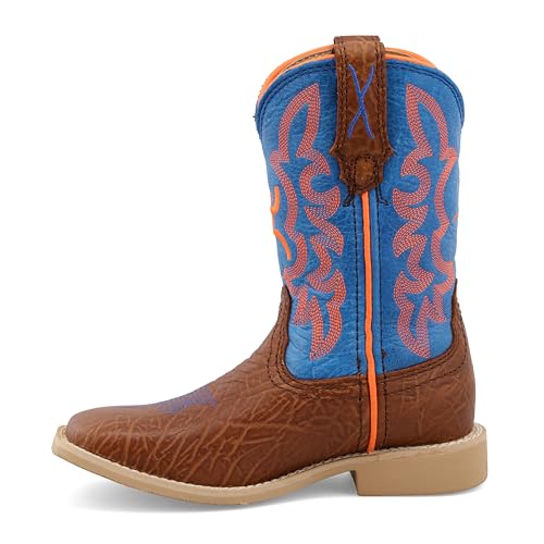 Twisted X Kid's Hooey Boot, New Wide Square Toe, Cognac Bullhide & Neon Blue (M 10-13.5), 13.5 M2