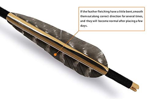ARCHERY SHARLY Archery Wooden Arrows 5" Natural Turkey Feather Fletching for Recurve & Long Bow Target Hunting (6 Packs) - Thumbnail 7