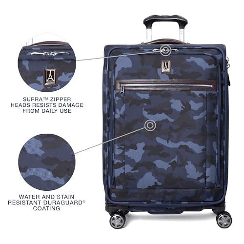 Image of Travelpro Platinum Elite Softside Expandable Checked Luggage, 8 Wheel Spinner Suitcase, TSA Lock, Men and Women, Navy Camouflage, Checked Medium 25-Inch