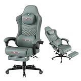 MINOMAC Gaming Chair,Ergonomic Computer Gaming Chair,400lb Load-Bearing,Retractable Footrest/Waist Support/Ergonomic Backrest[Spring + 4D Sponge] (Green)