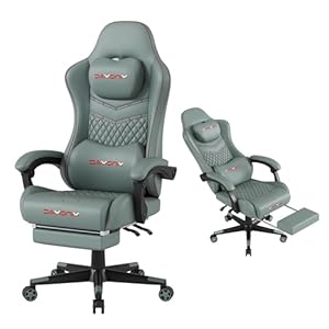 Gaming Chair,Ergonomic Computer Gaming Chair,400lb Load-Bearing,Retractable Footrest/Waist Support/Ergonomic Backrest[Spring + 4D Sponge] (Green)