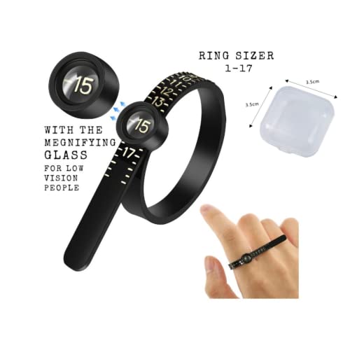 Ring Sizer- Reusable Measuring Tool With Built-In Magnified Glass To Figure Out Ring Size, Ring Measurement Tool 1-17 Usa Ring Size (Black) #TOP6