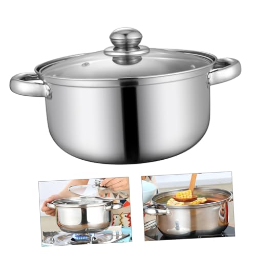 BEBEMOKO 1 Pieza Cacerola Inoxidable de Doble Asas Olla de Guiso Antiadherente para Cocina Capacidad Alta Compatible con Inducción y Eléctrico para Platos