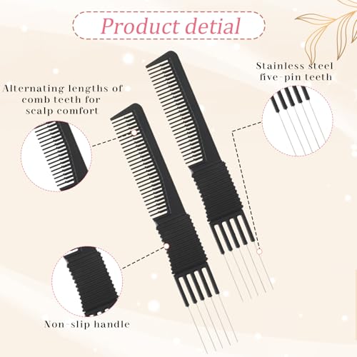 2 Peines de Metal para Estilizar con Mango Antideslizante miniatura 2