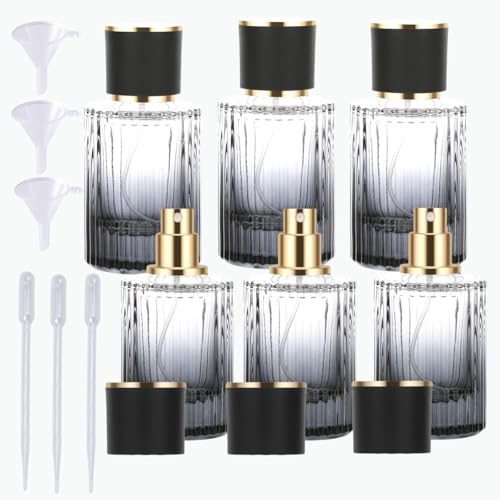 6 Pcs Travel Perfume Bottles Set,30ml Gradient Color Refillable Portable Glass Atomizers with Funnel and Dropper, Fine Mist Spray for Women Men Dispenser Fragrance Container Set (Black)