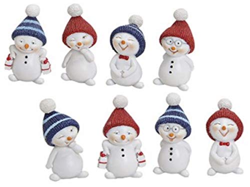 8er-Set Deko-Figuren - süße Schneemänner mit lustigen Mützen aus Poly 8-Fach Sortiert - Weihnachtsdeko Winterdeko (Weiss-rot-blau) B2,5 x T2 x H5 cm Cover