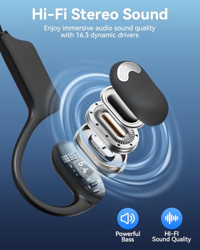 Open Ear Headphones with Mic, Bluetooth Headset with AI Noise Cancellation Microphone Air Conduction Headphones Bluetooth 5.4 Wireless Headset with Mic for Work Call Meeting Driving Sports(Black) - image 5
