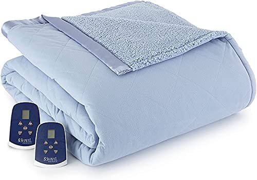 Shavel Home Products Micro Flannel Solid Electric Heated Blanket, Twin, Wedgwood