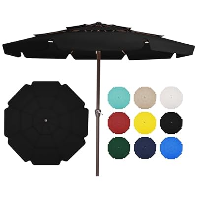 JEAREY 3-Tiers 12 FT Patio Umbrellas Outdoor Large Market Umbrella With Crank Lift System No Tilt 8 Sturdy Ribs UV Protection Waterproof Sunproof Black