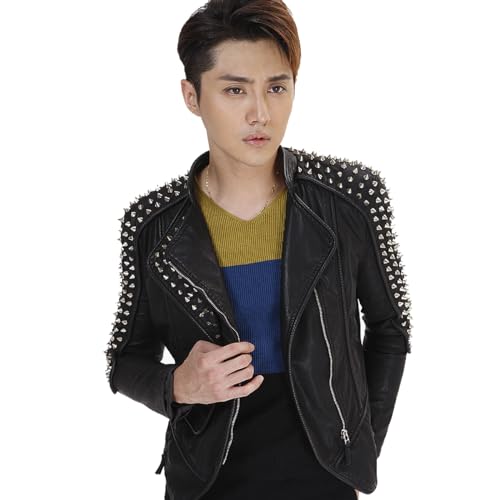 Fashion SX Men's Rock Punk Nailed Motorcycle Leather Jacket Classic Vintage Club Bike Jacket