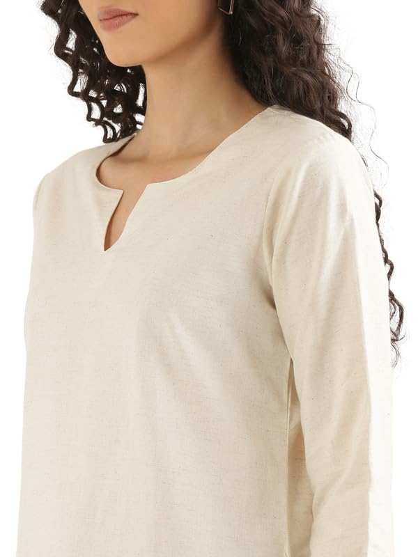 Image of SAADAA Airy Linen Split Neck Short Kurta for Women | Casual & Office Wear | 3 /4 Sleeves, Comfortable Fit | Elegant Top | Lightweight & Breathable Fabric |