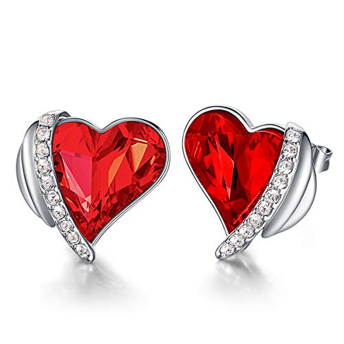 CDE Boucles d'oreilles pour Femmes Coeur clous doreilles Cadeau pour la fête des mères Anniversaire Noël action de grâces bijoux Cadeau avec Paquet Exquis (Argent/Rouge)