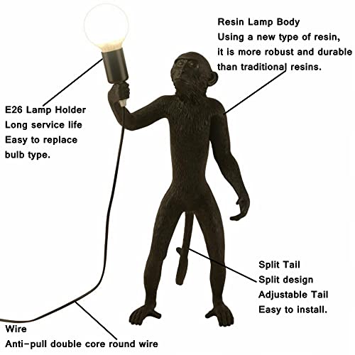 Chabei Modern Table Light, Monkey Desk Lamp, Resin Standing Monkey Lighting For Living Room, Bedroom, Office, College Dorm (Black) #TOP1