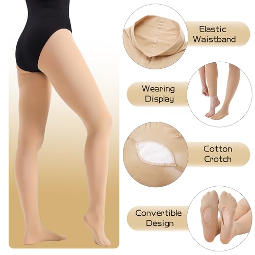 MATHACINO Women's Dance Tights Convertible Transition Ballet Tights 80D Semi Opaque Pantyhose2