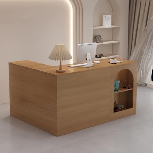 Contatore per ricevimenti a forma di L, per saloni di bellezza, spa, negozi, uffici, minimalisti, in legno, con contatore di transazioni【Ottimizzato】