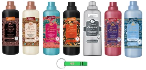 Paquet test Tesori d'Oriente Assouplissant liquide Fabric Softener Musc Blanc Ayurveda Hammam Byzantium Japonais Persian Thalasso 7 x 760 ml + porte-clés gratuit Beni...