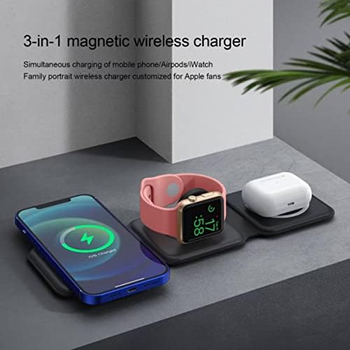 ZUJO 3 in 1 Magnetic Wireless Charger Compatible with iPhone 14/13/12, MagSafe, Samsung Galaxy, AirPods Pro, Apple Watch - Black