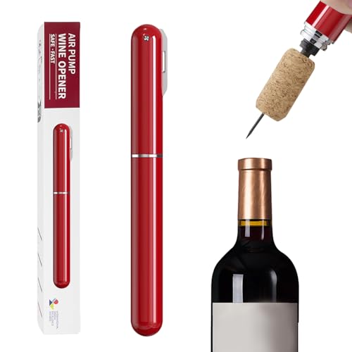 Apribottiglie a Pressione d'aria 2 in 1 con Tagliacapsule, Apribottiglie di Vino, Cavatappi Portatile da Viaggio, Apertura Rapida per Gli Amanti del Vino, Feste, Matrimoni, Campeggio (Rosso)