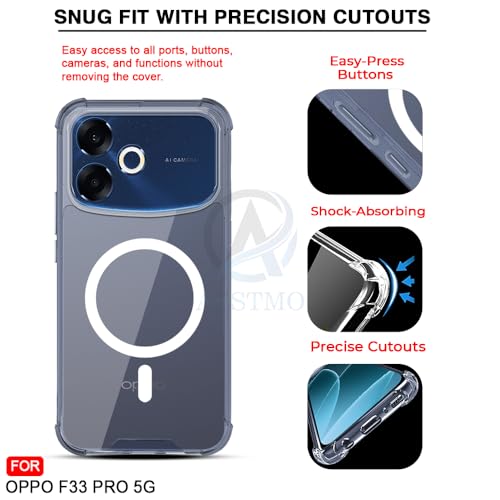 Image of AESTMO Clear Back Cover for Oppo F33 Pro 5G | 360 Protection | Transparent Back Cover for Oppo F33 Pro 5G (PC + TPU, Compatible with MagSafe Accessories, Transparent Bumper)