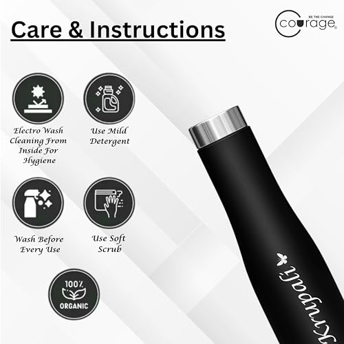 Image of COURAGE Stainless Steel Customize Water Bottle 1Liter Leak Proof for Fridge Home Office Travel School Kids Boys Girls Adults Sports Gym Yoga - Black