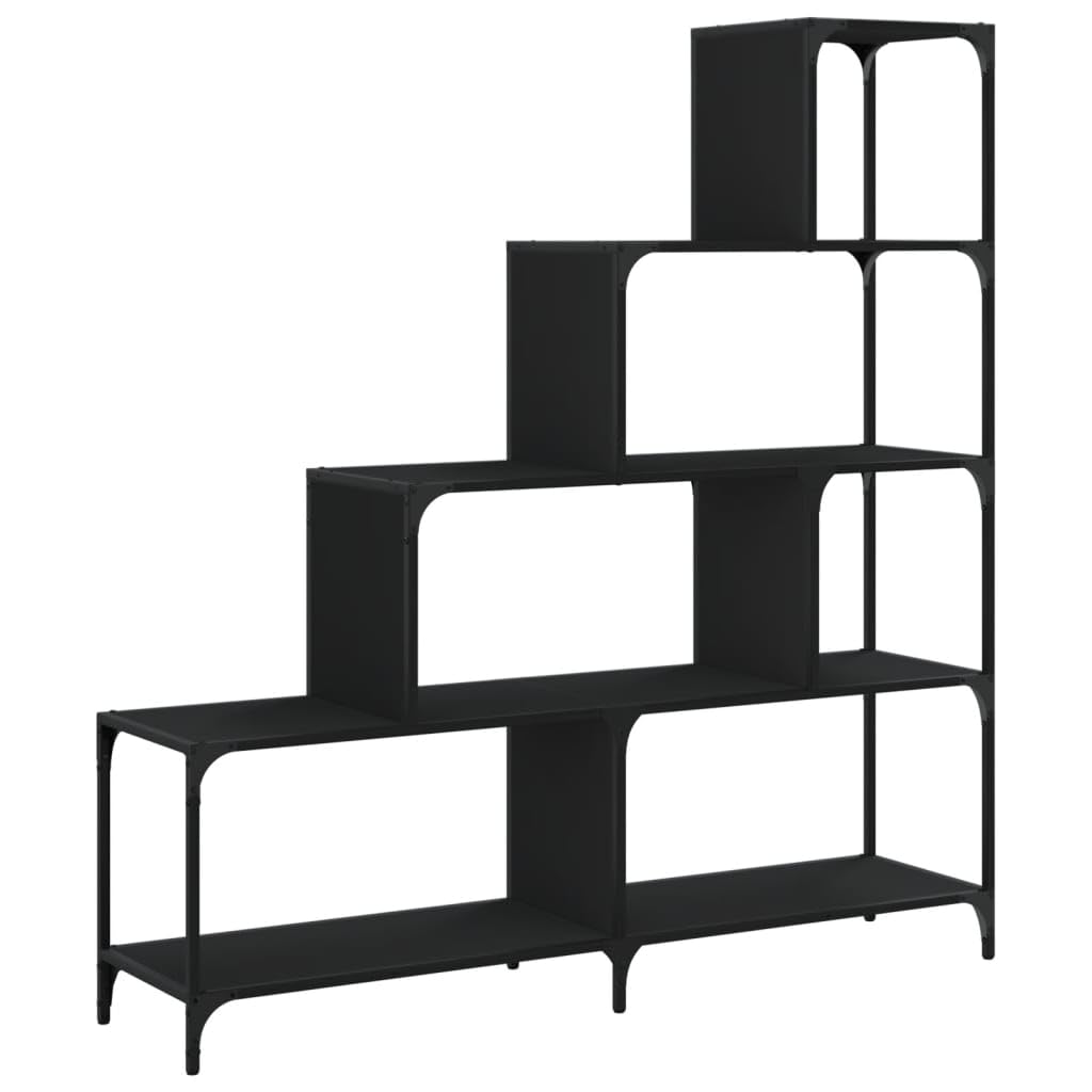 Regał na książki, 4 poziomy, czarny, wielofunkcyjny regał na książki do przechowywania, 139 x 33,5 x 149 cm, materiał drewnopochodny