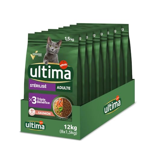 Ultima Croquettes pour Chat Stérilisé Adult avec du Saumon - Pack 8 x 1,5kg