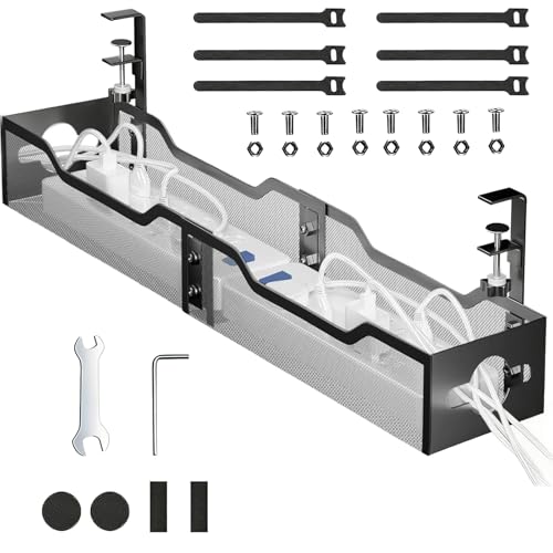 Organiseur de câbles sous bureau en métal noir 63,5 cm sans perçage pour bureau et jeux