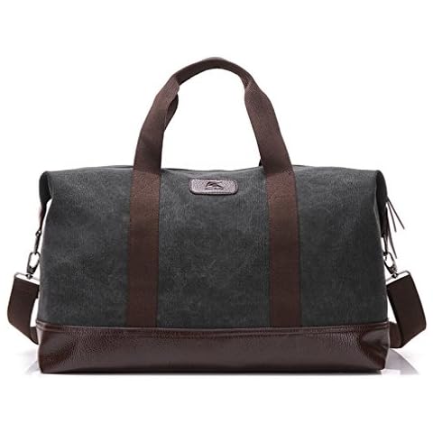 Classic Weekender Overnight Duffel Bag Canvas Leather Carry on Travel Tote (Black) Cover