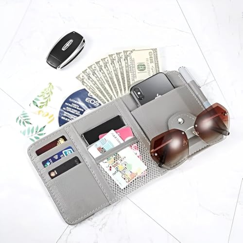 Image of Spirex Car Accessories Car Sun Visor Organizer, Sunglass Pen Card Small Document Storage Pouch Holder, PU Leather, Multi-Pocket with Zipper Net (multicolour)
