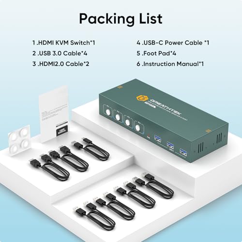 Evatek EEVA-S7415H2-01 Hdmi Kvm Switch 4 Computers 2 Monitors 4K@60Hz,Kvm Switch Dual Monitor thumb #6