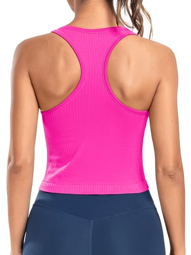 ATTRACO Workout Tank Tops for Women with Built in Bra Ribbed Seamless Yoga Tanks Tight Fit