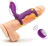 Love TXL M-asajeador la Relajación, 2 En 1 Aņīlló Vîbrådôr Clītoris Péné para Hombre Pareja,Estimulạdór Mụjer Clītőris, Doble Cóckring Silicone Vībrạdór Anīlló con Control Remoto,12 Modos
