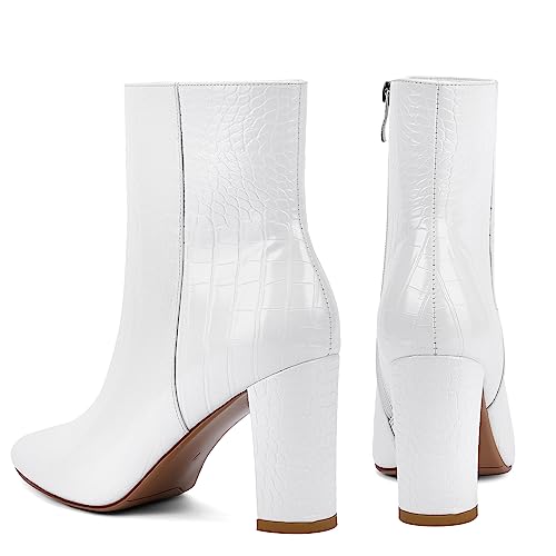 Modatope Boots For Women Short Boots Shoes High Heel Ankle Boots Zipper Heels Dress Jeans Boots Pointed Toe White Boots Chunky Heel Cowgirl Boots White Size 8 #TOP3
