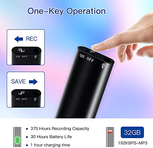 مسجل صوت، مسجلات صوتية من ايونفي تعمل بالصوت لمدة 100 ساعة تسجيل مستمر - ذاكرة تسجيل 300 ساعة، جهاز تسجيل صغير 8 جيجا، MP3 (8 جيجابايت)