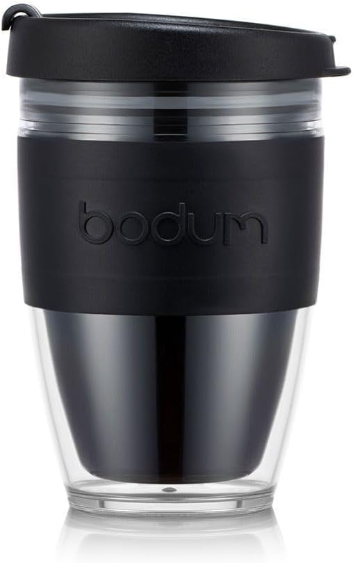 BODUM 11889-01S JOYCUP Reisebecher, doppelwandig, 0,25 l, schwarzes Band, Kunststoff, Schwarz
