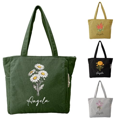 Bolso Tote de Pana con Flor de Cumpleaños Personalizado para Mujer miniatura 1