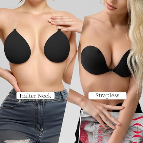 Image of Invisible Adhesive Push-Up Bra Sticky Strapless Bra with Clear Halter Strap