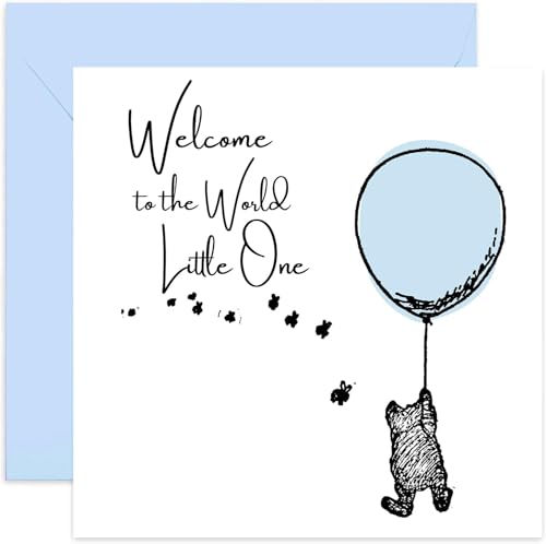 Image of New Baby Boy Greeting Cards for Expecting Parents - For Mummy Daddy Grandparents of Son - Celebrating Birth 'Welcome Little One' - Congratulations to You - Blue Bear Design - Blank inside