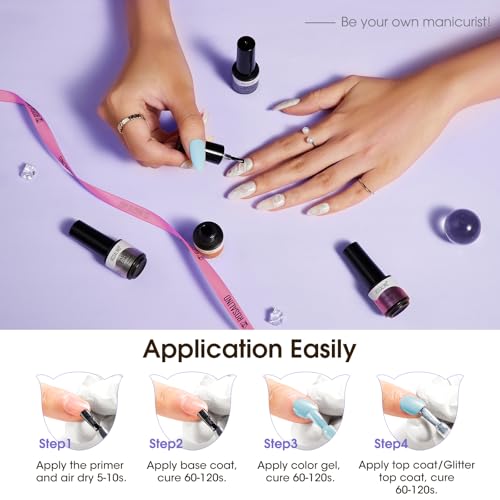 ROSALIND Base Coat Top Coat UV Nagellack Set,Base Coat und Top Coat und Primer und Glitter Top Coat Soak-Off UV/LED Nagellack Gel Unterlack und Überlack Set