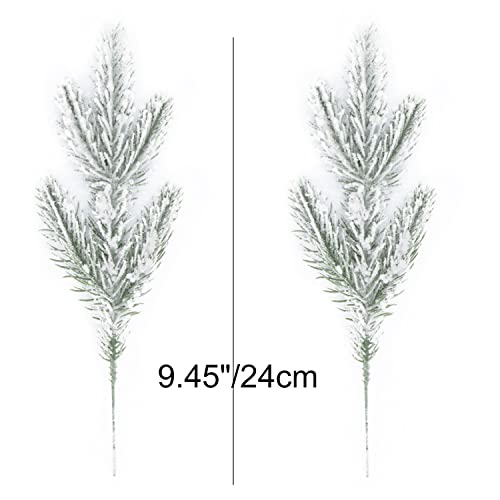 10Pcs Frosted Artificial Pine Needles Branches 9.5 Inches Christmas Fake Snowy Pine Picks Twigs Winter Sprays Greenery Stems For Christmas Tree Diy Garlands Wreaths Crafts Home Holiday Decorations #TOP2