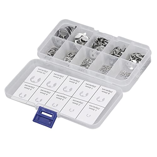 Oumefar 200PCS E Clip Retain Rings Kit sortido de E Clip com caixa de armazenamento para rolamento