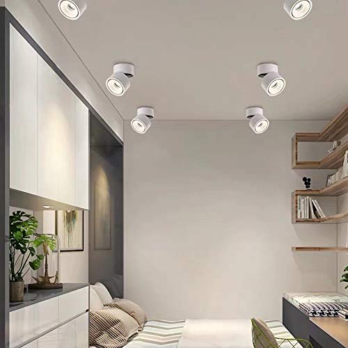 Image of Dimmable Ceiling Spotlight,Indoor 360Adjustable Surface Mounted LED 10W COB Ceiling Downlight-Wall Lamp for Picture Background Wall Display Lighting(Natural Light 4000K,White)