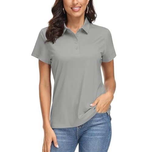 MAGCOMSEN Women's Polo Shirts UPF 50+ Short Sleeve Golf Shirt Quick Dry Sun Protection 4 Buttons Casual Work Collar Top