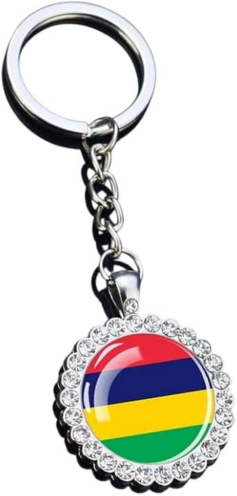 Heiorpai 1PCS Periphery Inlaid Rhinestones Stainless Steel Country Flag Keychain Metal Key Chain Key Ring