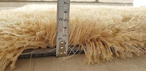 Image of Anti Skid Shaggy Carpet Plain Fur Rugs for Hall and Drawing Room 7x10 Feet Butter Cream